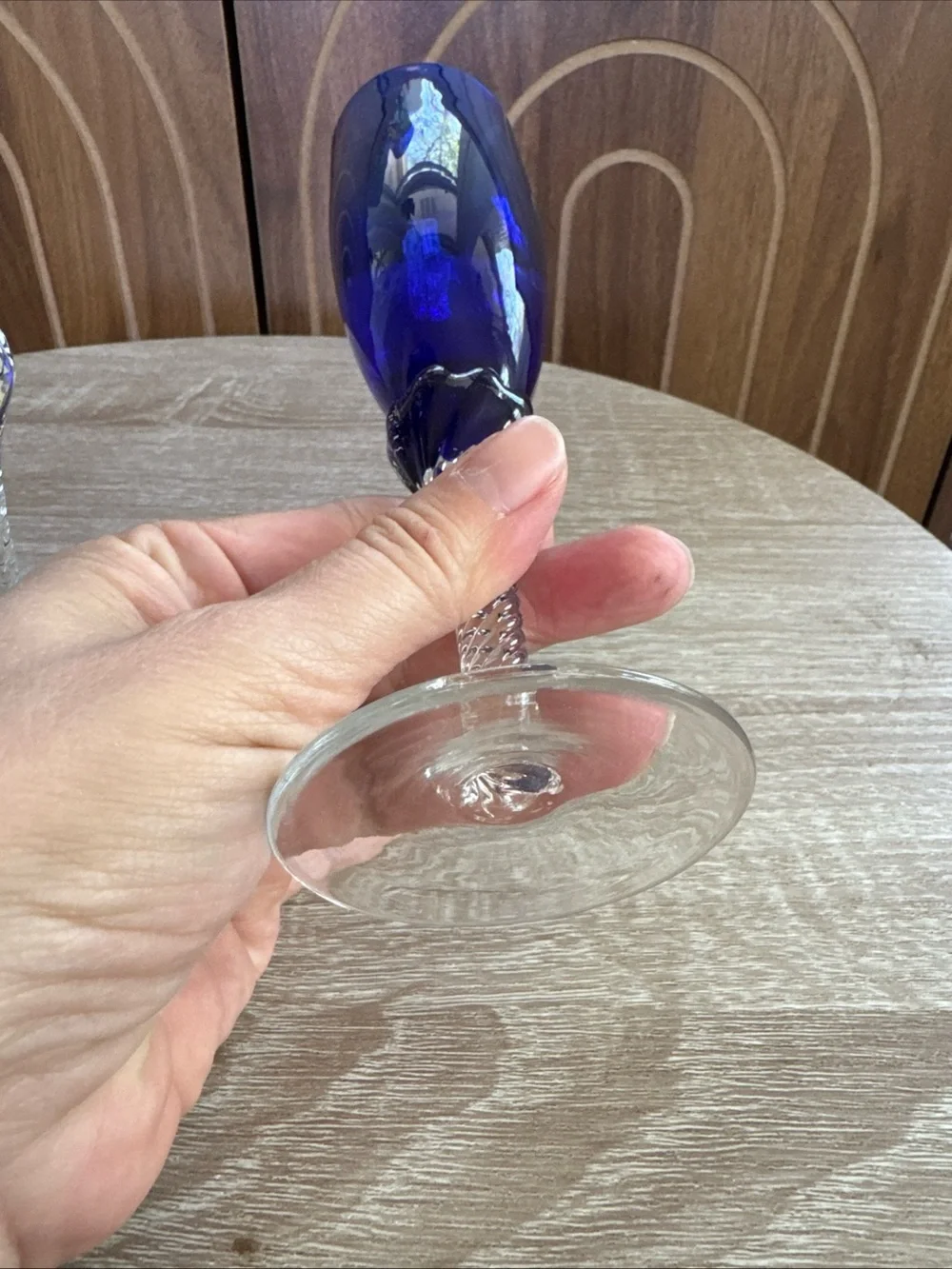 Set of 3 Colony Cobalt Blue Champagne Flutes, MCM, Pirouette with Twisted stems